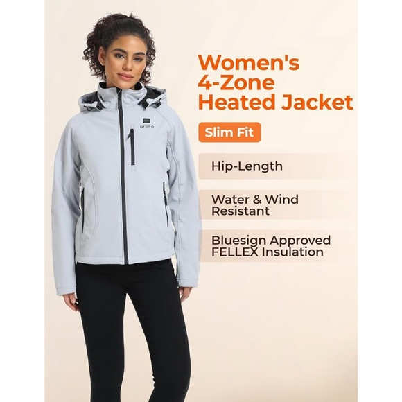 Ororo Women’s Light Grey Heated Jacket  2.0 (4 HEATING ZONES) Large - Picture 1 of 15